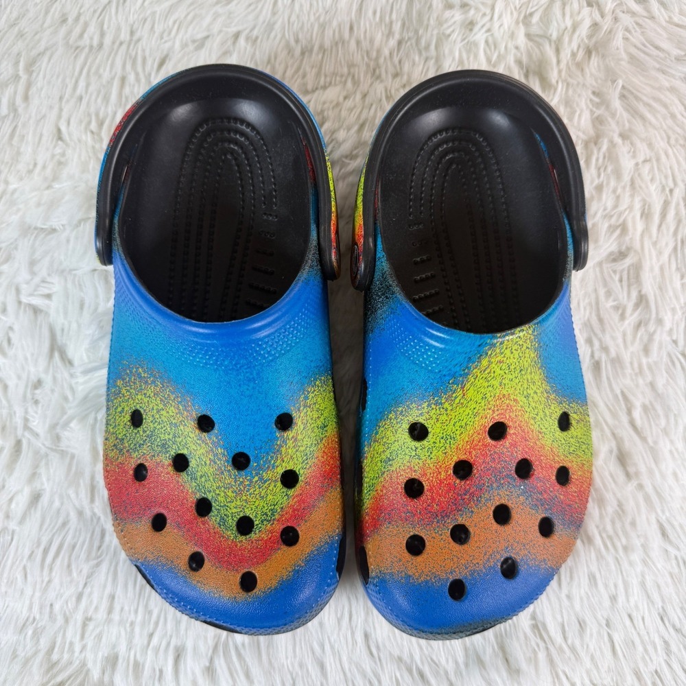 Crocs Classic Clog Graffiti Spray Paint Blue Orange Yellow Size Mens 5 M Women 7